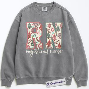 Alternative view of Registered Nurse Christmas Sweatshirt, RN Holiday Pullover, Cute Medical Worker Graphic Sweatshirt, Christmas Gift for Nurses & Healthcare Professionals, Christmas Comfort Colors Sweatshirt