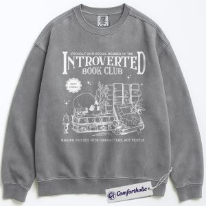 Alternative view of Introverted Book Club Sweatshirt, Funny Bookworm Crewneck, Gothic Dark Academia Reader Pullover, Literary Gift for Introverts, Comfort Colors Sweatshirt