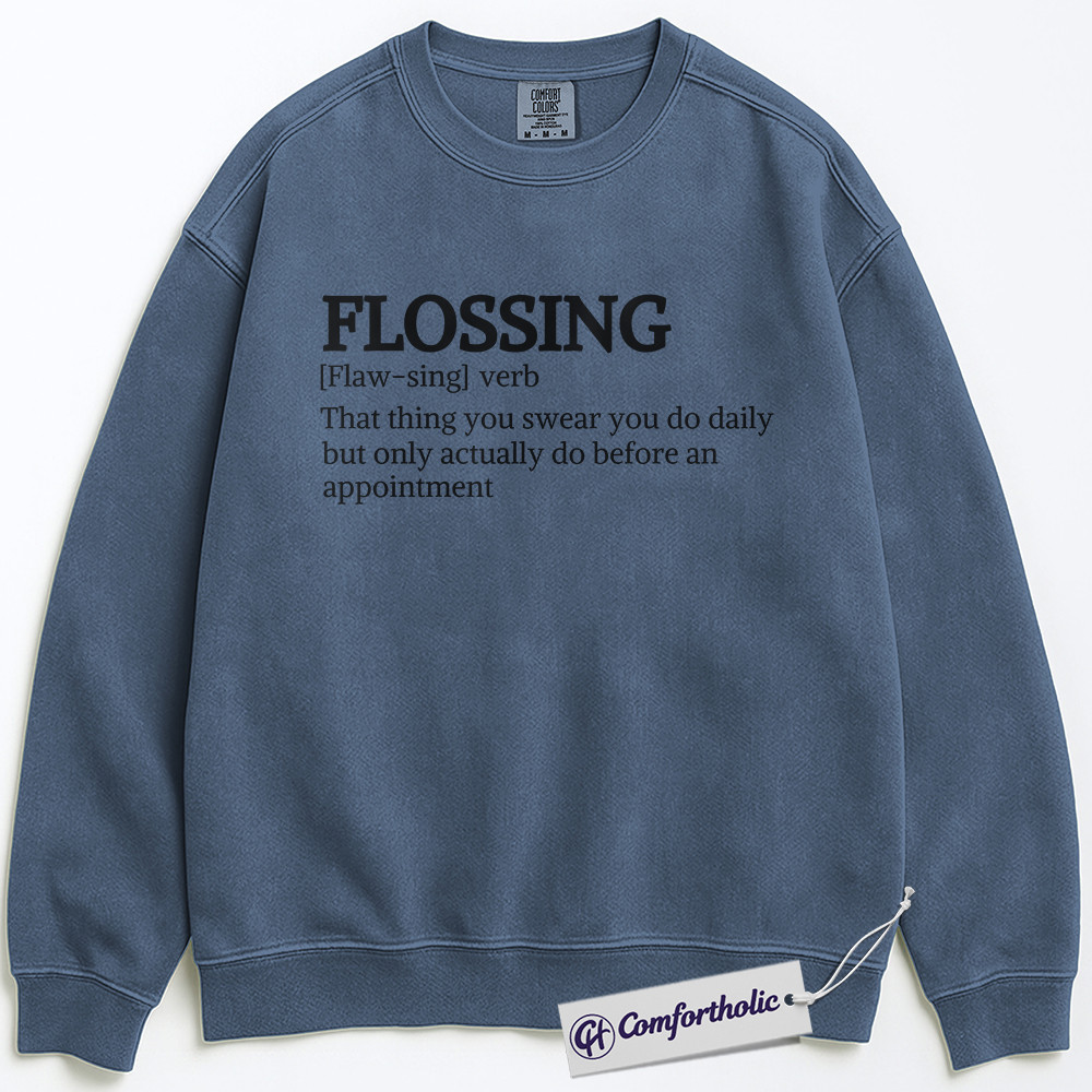 Funny Flossing Definition Sweatshirt, Dental Hygienist Pullover, Dentist Office Humor Crewneck, Cute Dental Assistant Gift for Professionals, Comfort Colors Sweatshirt - Image 8