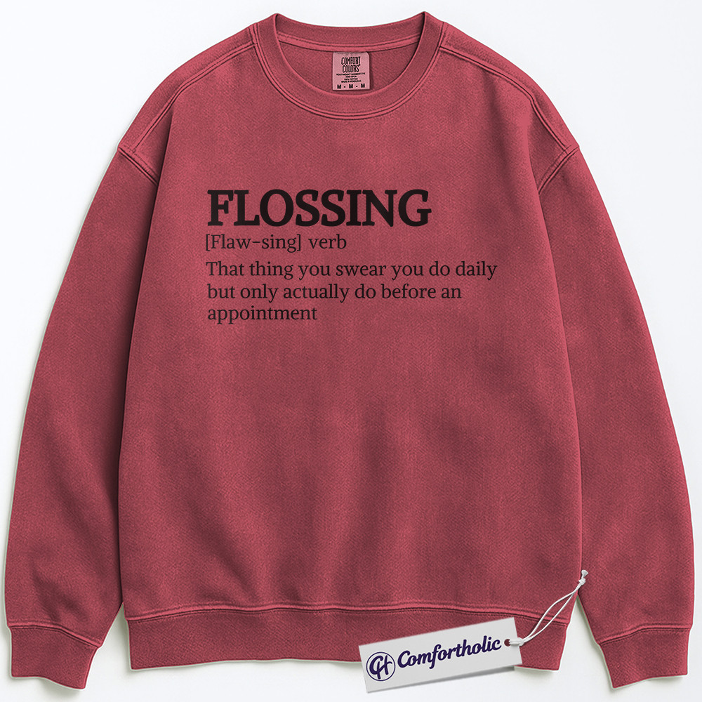Funny Flossing Definition Sweatshirt, Dental Hygienist Pullover, Dentist Office Humor Crewneck, Cute Dental Assistant Gift for Professionals, Comfort Colors Sweatshirt - Image 9