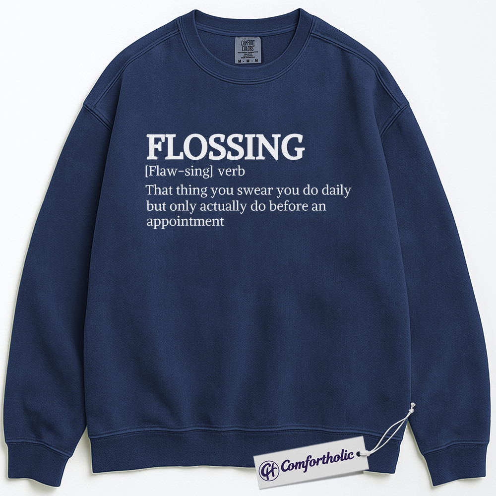 Funny Flossing Definition Sweatshirt, Dentist Office Crewneck, Cute Dental Hygienist Pullover, Humorous Gift for Dental Professionals, Comfort Colors Sweatshirt - Image 3