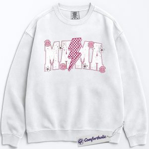 Alternative view of Lightning Bolt Mama Sweatshirt, Cute Retro Mom Crewneck, Trendy Checker Smiley Face Graphic Pullover, Aesthetic Mother’s Day Gift for Moms, Family Comfort Colors Sweatshirt