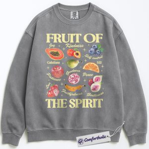 Alternative view of Fruit of the Spirit Sweatshirt, Inspirational Galatians 5:22 Pullover, Christian Faith Graphic Crewneck, Religious Scripture Comfort Colors Sweatshirt