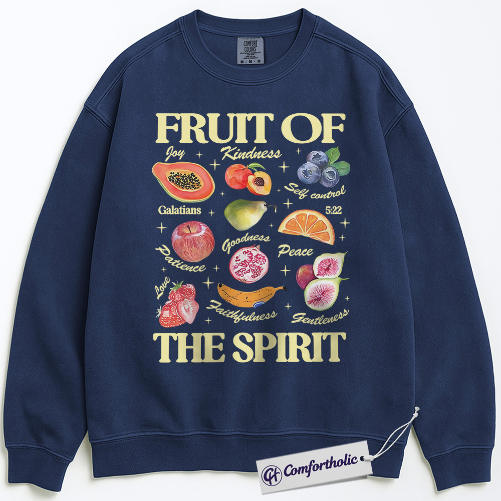 Fruit of the Spirit Sweatshirt, Inspirational Galatians 5:22 Pullover, Christian Faith Graphic Crewneck, Religious Scripture Comfort Colors Sweatshirt