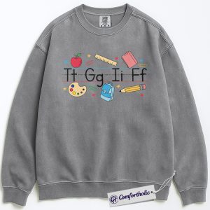 Alternative view of Alphabet Teacher Sweatshirt, Cute Back to School Pullover, Colorful Kindergarten Graphic Crewneck, Elementary Educator Gift, Comfort Colors Sweatshirt