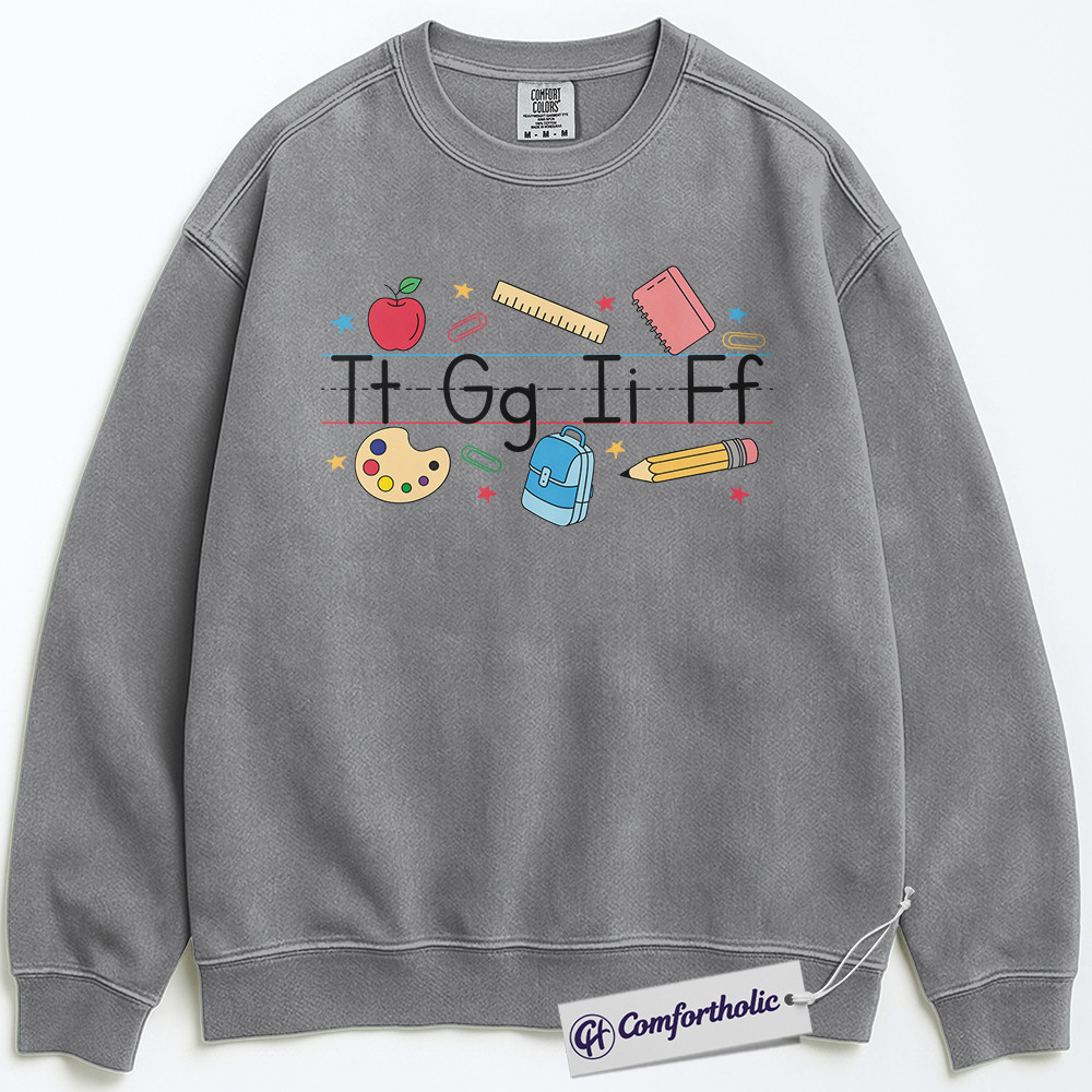Alphabet Teacher Sweatshirt, Cute Back to School Pullover, Colorful Kindergarten Graphic Crewneck, Elementary Educator Gift, Comfort Colors Sweatshirt - Image 2