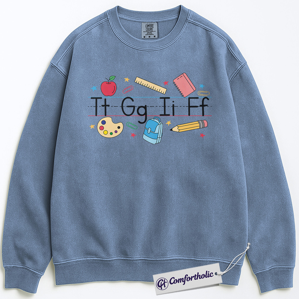 Alphabet Teacher Sweatshirt, Cute Back to School Pullover, Colorful Kindergarten Graphic Crewneck, Elementary Educator Gift, Comfort Colors Sweatshirt - Image 4