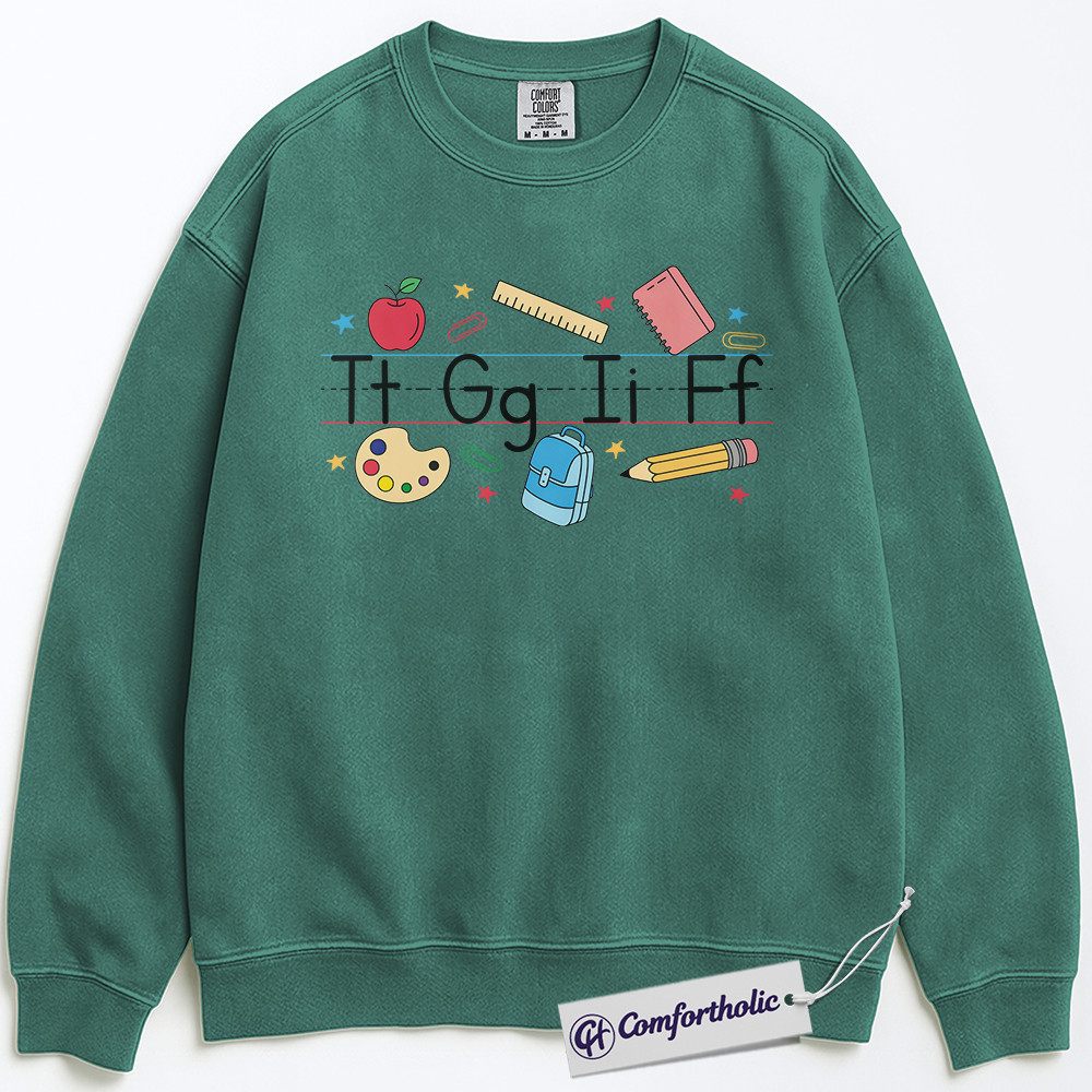 Alphabet Teacher Sweatshirt, Cute Back to School Pullover, Colorful Kindergarten Graphic Crewneck, Elementary Educator Gift, Comfort Colors Sweatshirt - Image 5