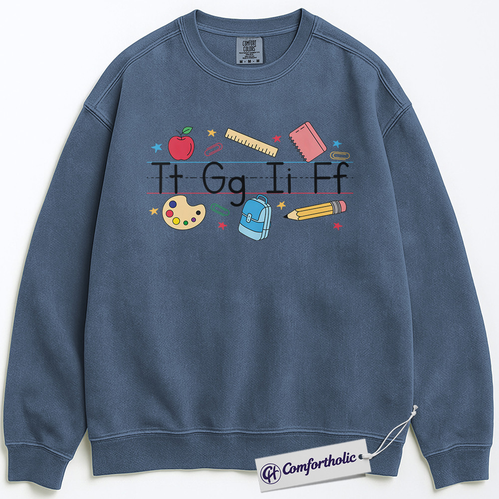 Alphabet Teacher Sweatshirt, Cute Back to School Pullover, Colorful Kindergarten Graphic Crewneck, Elementary Educator Gift, Comfort Colors Sweatshirt - Image 7