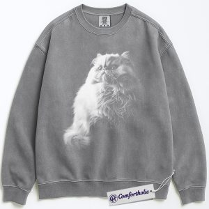 Alternative view of Persian Cat Sweatshirt, Cute Cat Lover Pullover, Long Hair Kitten Graphic Crewneck, Gift for Cat Owners, Pet Lover Comfort Colors Sweatshirt