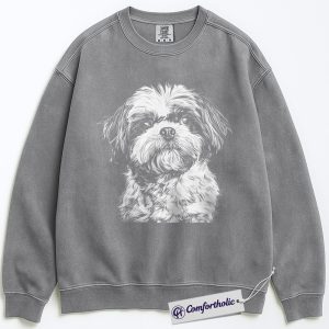 Alternative view of Shih Tzu Dog Sweatshirt, Cute Dog Lover Pullover, Small Breed Puppy Graphic Crewneck, Gift for Pet Owners & Dog Moms, Comfort Colors Sweatshirt