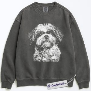 Shih Tzu Dog Sweatshirt, Cute Dog Lover Pullover, Small Breed Puppy Graphic Crewneck, Gift for Pet Owners & Dog Moms, Comfort Colors Sweatshirt