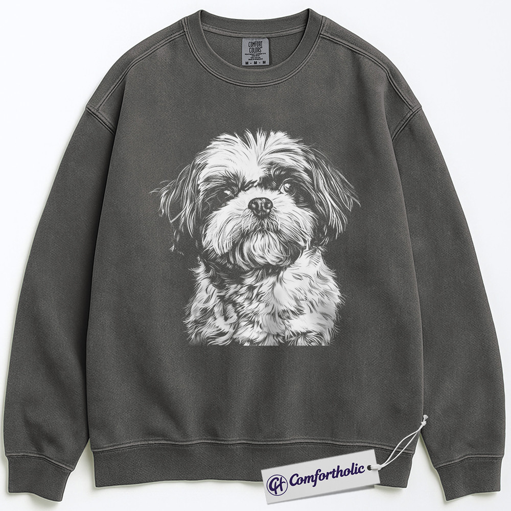 Shih Tzu Dog Sweatshirt, Cute Dog Lover Pullover, Small Breed Puppy Graphic Crewneck, Gift for Pet Owners & Dog Moms, Comfort Colors Sweatshirt