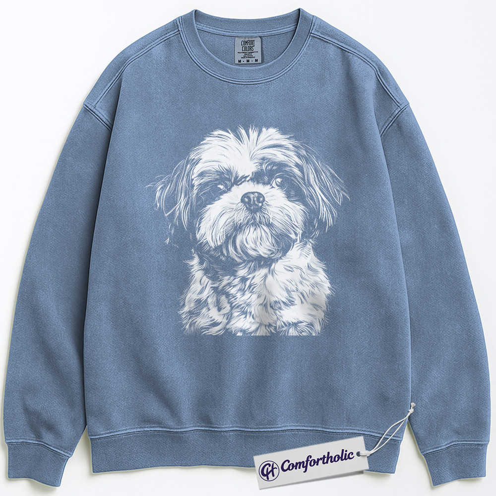 Shih Tzu Dog Sweatshirt, Cute Dog Lover Pullover, Small Breed Puppy Graphic Crewneck, Gift for Pet Owners & Dog Moms, Comfort Colors Sweatshirt - Image 4