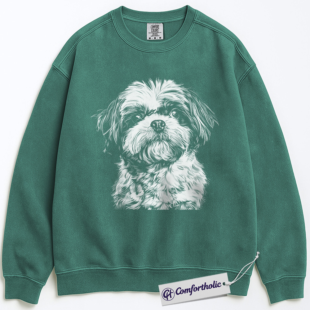 Shih Tzu Dog Sweatshirt, Cute Dog Lover Pullover, Small Breed Puppy Graphic Crewneck, Gift for Pet Owners & Dog Moms, Comfort Colors Sweatshirt - Image 5