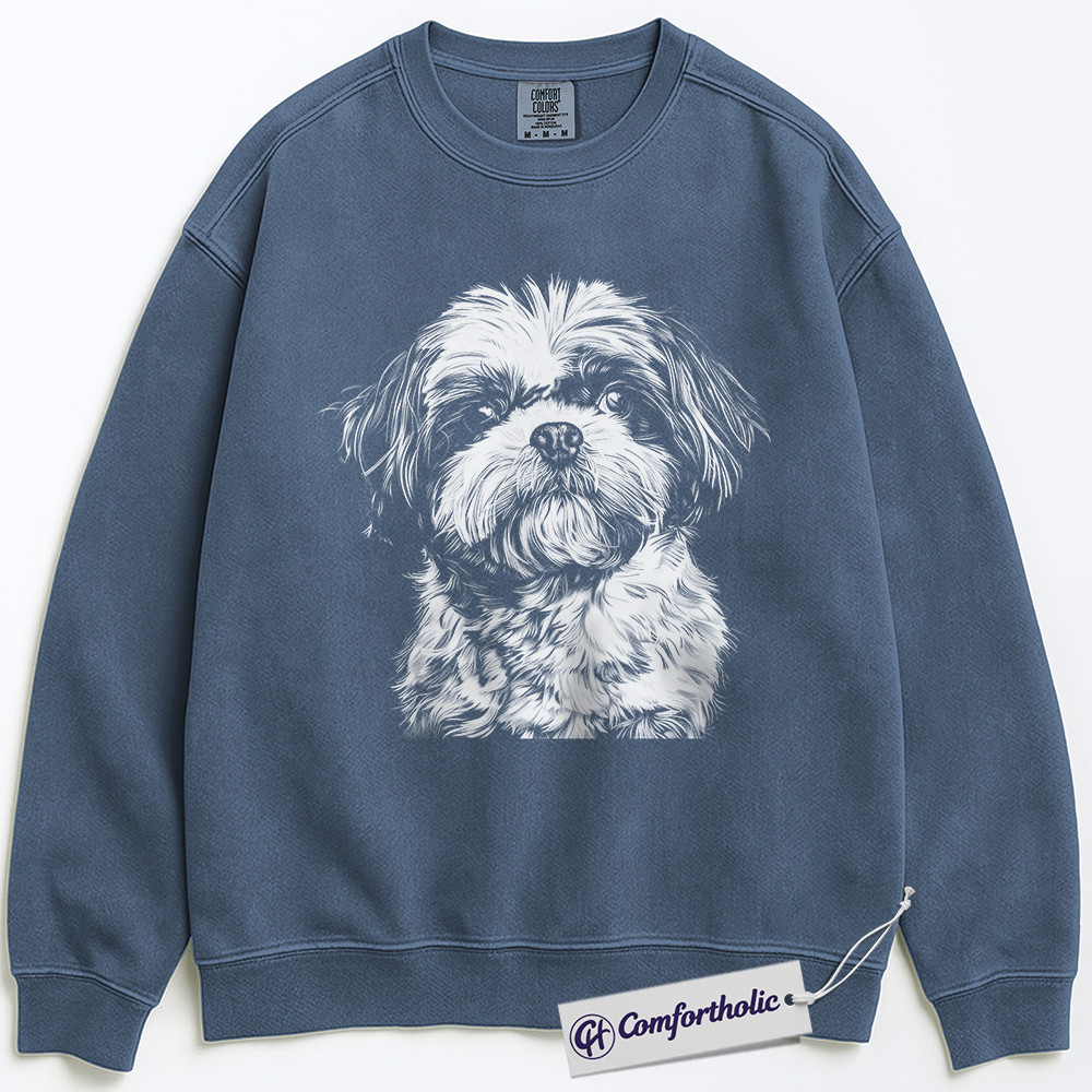 Shih Tzu Dog Sweatshirt, Cute Dog Lover Pullover, Small Breed Puppy Graphic Crewneck, Gift for Pet Owners & Dog Moms, Comfort Colors Sweatshirt - Image 7