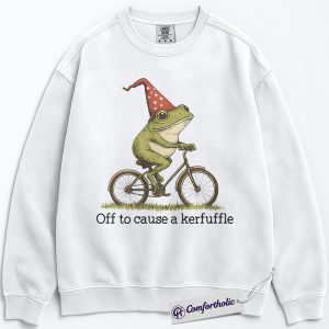 Alternative view of Funny Frog Wizard Sweatshirt, Off to Cause a Kerfuffle Pullover, Whimsical Animal Graphic Crewneck, Cute Cottagecore Gift for Frog Lovers, Comfort Colors Sweatshirt