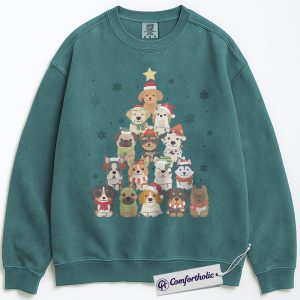Dog Christmas Tree Sweatshirt, Cute Holiday Puppy Pullover, Funny Pet Lover Graphic Sweatshirt, Festive Dog Mom Gift, Christmas Comfort Colors Sweatshirt