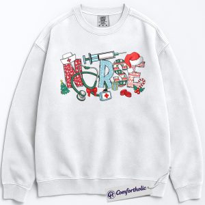 Alternative view of Nurse Christmas Sweatshirt, Funny Holiday Medical Pullover, Cute RN Graphic Sweatshirt for Healthcare Workers, Festive Nurse Gift, Christmas Comfort Colors Sweatshirt