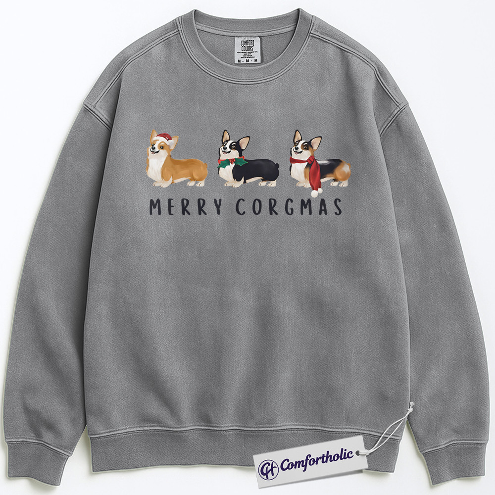 Merry Corgmas Sweatshirt, Cute Corgi Christmas Pullover, Funny Holiday Dog Lover Graphic Sweatshirt, Pet Owner Gift, Christmas Comfort Colors Sweatshirt