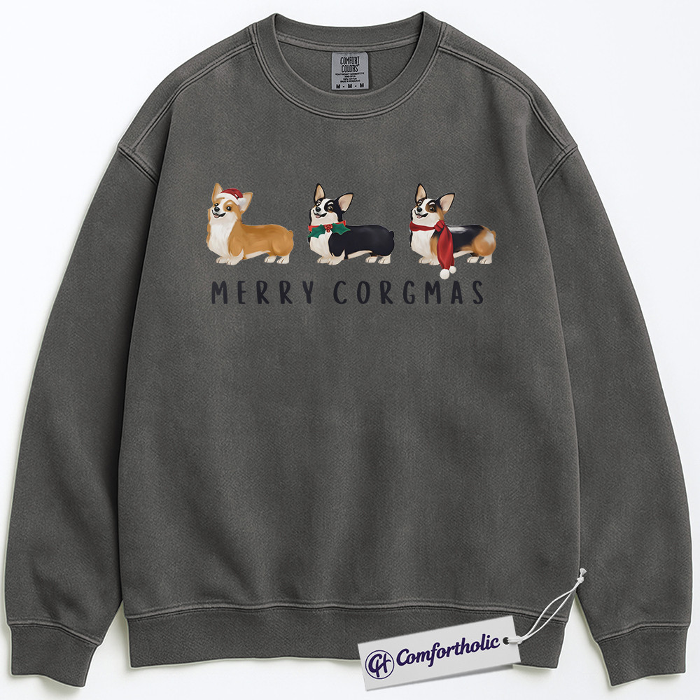 Merry Corgmas Sweatshirt, Cute Corgi Christmas Pullover, Funny Holiday Dog Lover Graphic Sweatshirt, Pet Owner Gift, Christmas Comfort Colors Sweatshirt - Image 3