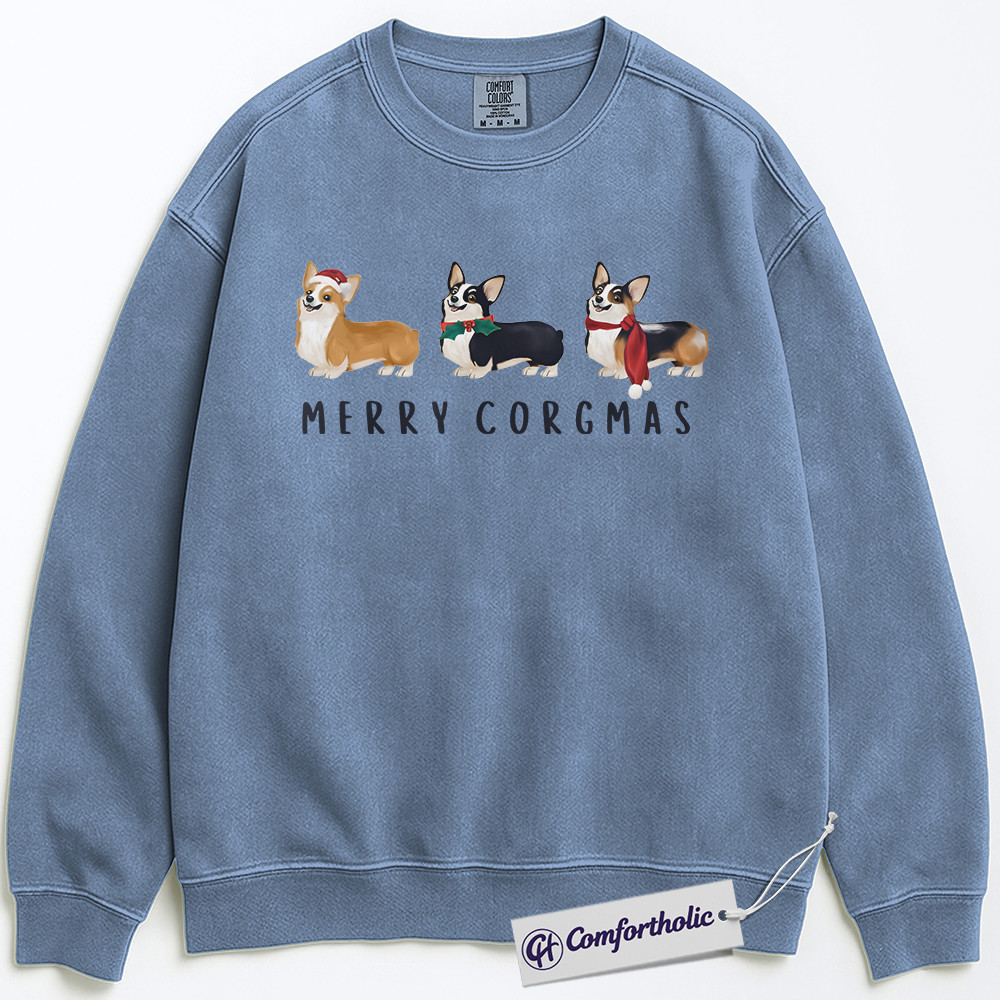 Merry Corgmas Sweatshirt, Cute Corgi Christmas Pullover, Funny Holiday Dog Lover Graphic Sweatshirt, Pet Owner Gift, Christmas Comfort Colors Sweatshirt - Image 4