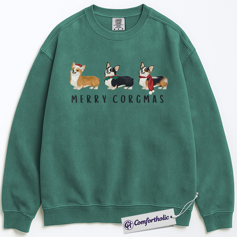 Merry Corgmas Sweatshirt, Cute Corgi Christmas Pullover, Funny Holiday Dog Lover Graphic Sweatshirt, Pet Owner Gift, Christmas Comfort Colors Sweatshirt - Image 5