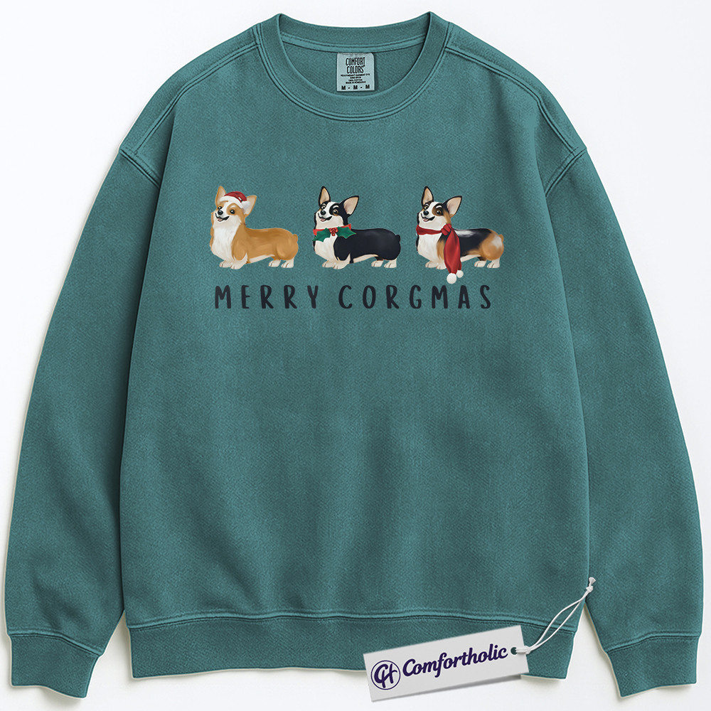Merry Corgmas Sweatshirt, Cute Corgi Christmas Pullover, Funny Holiday Dog Lover Graphic Sweatshirt, Pet Owner Gift, Christmas Comfort Colors Sweatshirt - Image 6