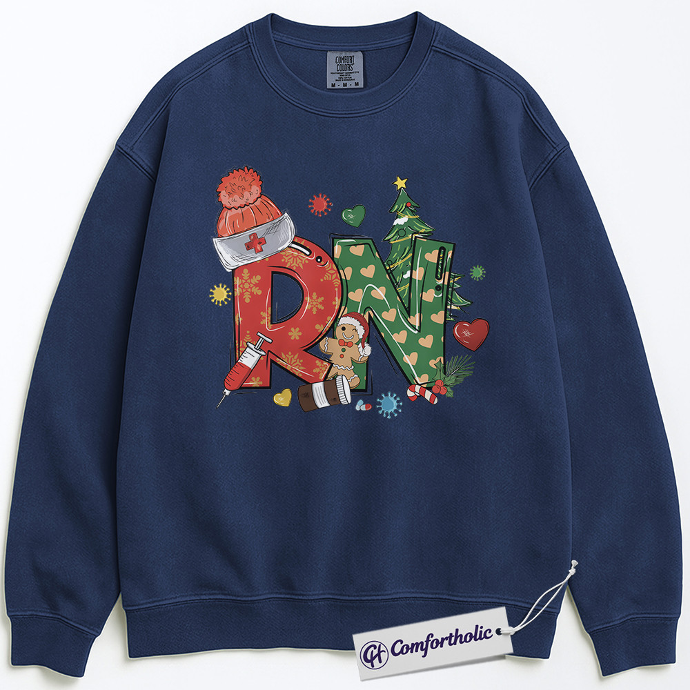 Christmas RN Nurse Sweatshirt, Cute Registered Nurse Holiday Sweatshirt, Medical Gingerbread and Tree Graphic Sweatshirt, Festive Gift for Healthcare Workers, Christmas Comfort Colors Sweatshirt - Image 5