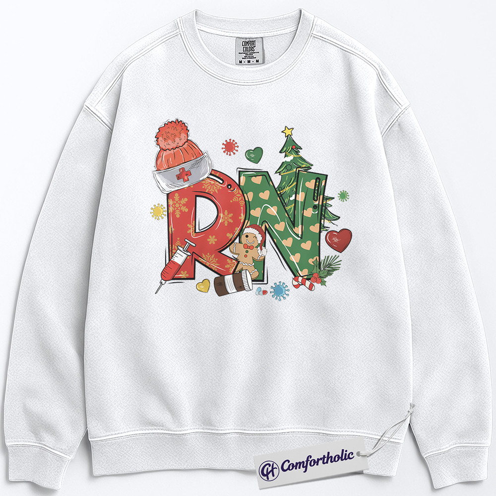 Christmas RN Nurse Sweatshirt, Cute Registered Nurse Holiday Sweatshirt, Medical Gingerbread and Tree Graphic Sweatshirt, Festive Gift for Healthcare Workers, Christmas Comfort Colors Sweatshirt - Image 2