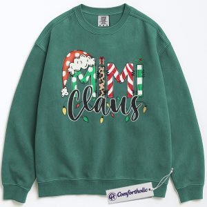 Mimi Claus Christmas Sweatshirt, Cute Grandma Santa Pullover, Holiday Leopard and Candy Cane Graphic Sweatshirt, Festive Family Matching Gift, Christmas Comfort Colors Sweatshirt