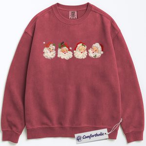 Vintage Santa Faces Sweatshirt, Retro Christmas Pullover, Cute Holiday Santa Claus Graphic Sweatshirt, Festive Winter Gift for Women, Christmas Comfort Colors Sweatshirt