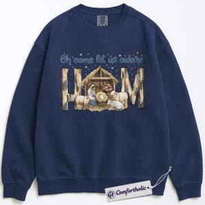 Alternative view of Oh Come Let Us Adore Him Sweatshirt, Christian Nativity Scene Sweatshirt, Religious Christmas Graphic Sweatshirt, Faith-Based Holiday Gift for Believers, Christmas Comfort Colors Sweatshirt