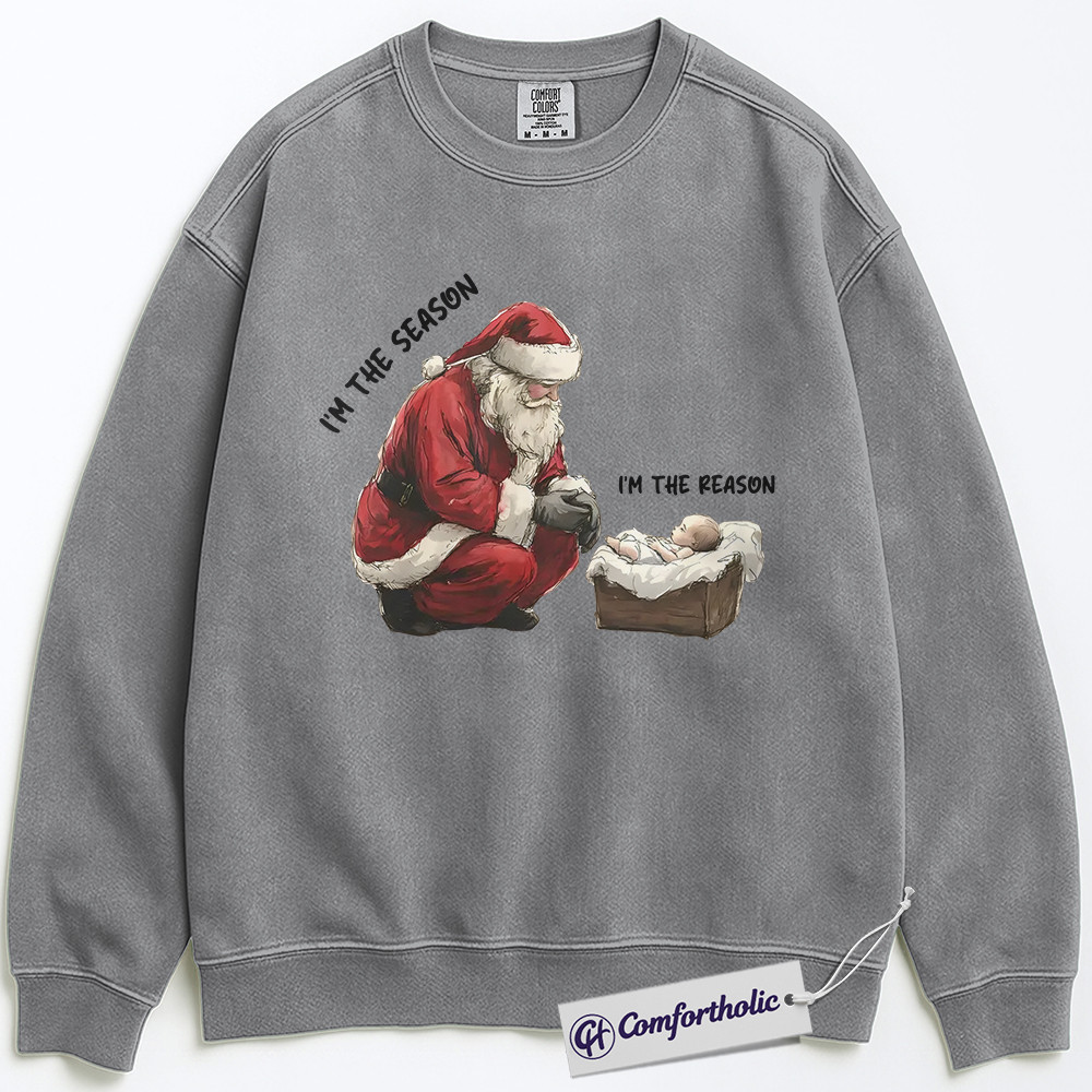 I’m the Season I’m the Reason Sweatshirt, Santa and Jesus Christmas Pullover, Christian Holiday Graphic Crewneck, Faith-Based Christmas Gift, Christmas Comfort Colors Sweatshirt - Image 2