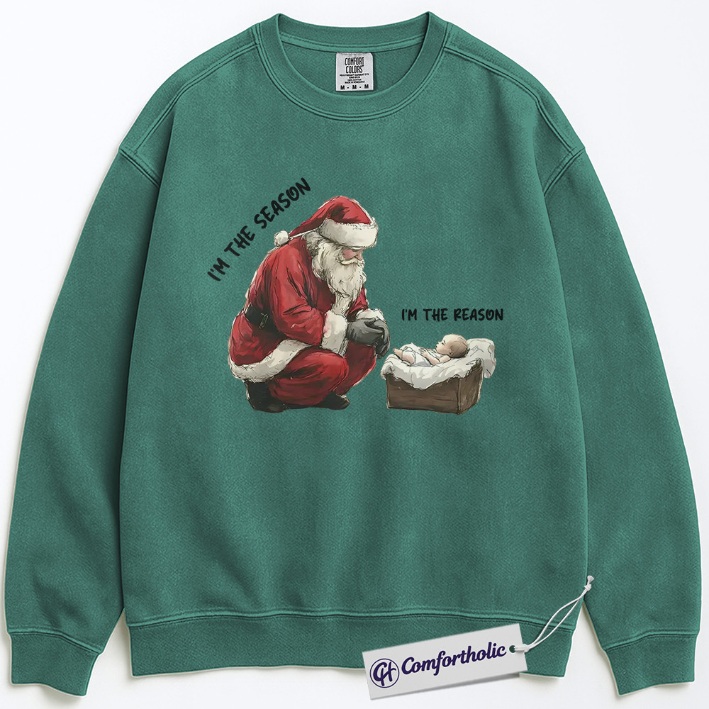 I’m the Season I’m the Reason Sweatshirt, Santa and Jesus Christmas Pullover, Christian Holiday Graphic Crewneck, Faith-Based Christmas Gift, Christmas Comfort Colors Sweatshirt - Image 4
