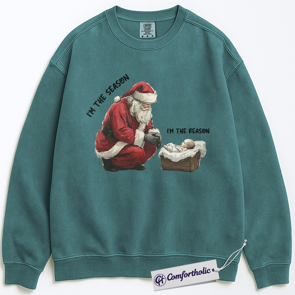 I’m the Season I’m the Reason Sweatshirt, Santa and Jesus Christmas Pullover, Christian Holiday Graphic Crewneck, Faith-Based Christmas Gift, Christmas Comfort Colors Sweatshirt - Image 5
