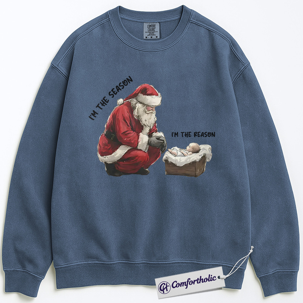 I’m the Season I’m the Reason Sweatshirt, Santa and Jesus Christmas Pullover, Christian Holiday Graphic Crewneck, Faith-Based Christmas Gift, Christmas Comfort Colors Sweatshirt - Image 6
