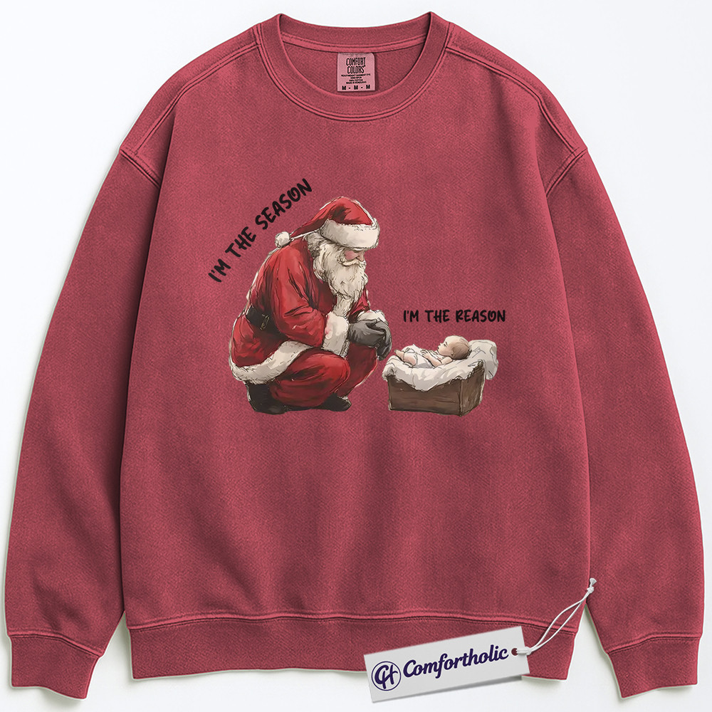 I’m the Season I’m the Reason Sweatshirt, Santa and Jesus Christmas Pullover, Christian Holiday Graphic Crewneck, Faith-Based Christmas Gift, Christmas Comfort Colors Sweatshirt - Image 7