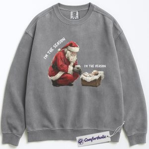 Alternative view of I’m the Season I’m the Reason Sweatshirt, Santa and Jesus Christmas Sweatshirt, Christian Holiday Graphic Sweatshirt, Faith-Based Christmas Gift, Christmas Comfort Colors Sweatshirt