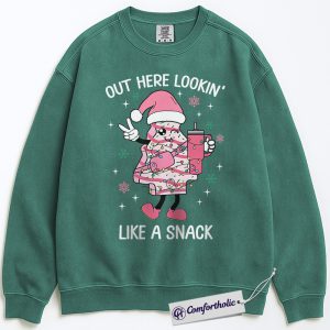 Out Here Lookin’ Like a Snack Sweatshirt, Funny Christmas Donut Sweatshirt, Cute Holiday Dessert Graphic Sweatshirt, Sweet Food Lover Gift, Christmas Comfort Colors Sweatshirt