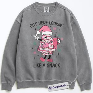 Alternative view of Out Here Lookin’ Like a Snack Sweatshirt, Funny Christmas Donut Pullover, Cute Holiday Dessert Graphic Crewneck, Sweet Food Lover Gift, Christmas Comfort Colors Sweatshirt
