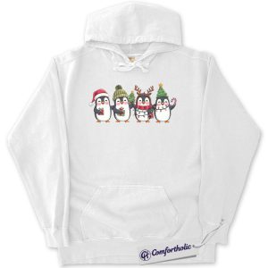 Alternative view of Cute Penguin Christmas Hoodie, Festive Holiday Hoodie, Adorable Animal Family Graphic Pullover, Winter Gift, Christmas Comfort Colors Hoodie