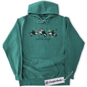 Sink the Sleigh Hoodie, Funny Orca Whale Christmas Hoodie, Cute Ocean Animal Holiday Graphic Pullover, Marine Life Christmas Gift for Ocean Lovers, Christmas Comfort Colors Hoodie