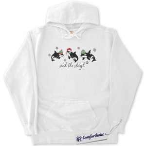 Alternative view of Sink the Sleigh Hoodie, Funny Orca Whale Christmas Hoodie, Cute Ocean Animal Holiday Graphic Pullover, Marine Life Christmas Gift for Ocean Lovers, Christmas Comfort Colors Hoodie