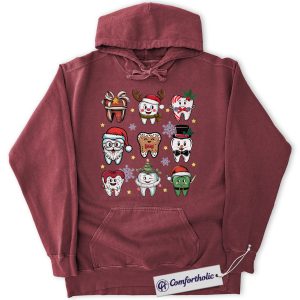 Alternative view of Funny Tooth Christmas Hoodie, Cute Dentist Holiday Hoodie, Dental Hygienist Graphic Pullover, Christmas Gift for Dental Assistant, Christmas Comfort Colors Hoodie