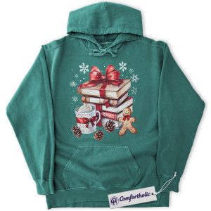 Alternative view of Book Lover Christmas Hoodie, Cozy Winter Reading Hoodie, Gingerbread Hot Cocoa Holiday Graphic Pullover, Gift for Readers and Librarians, Christmas Comfort Colors Hoodie