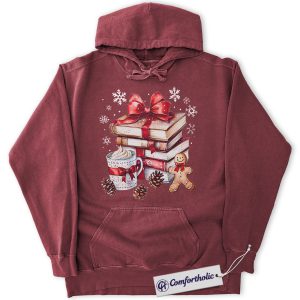 Book Lover Christmas Hoodie, Cozy Winter Reading Hoodie, Gingerbread Hot Cocoa Holiday Graphic Pullover, Gift for Readers and Librarians, Christmas Comfort Colors Hoodie