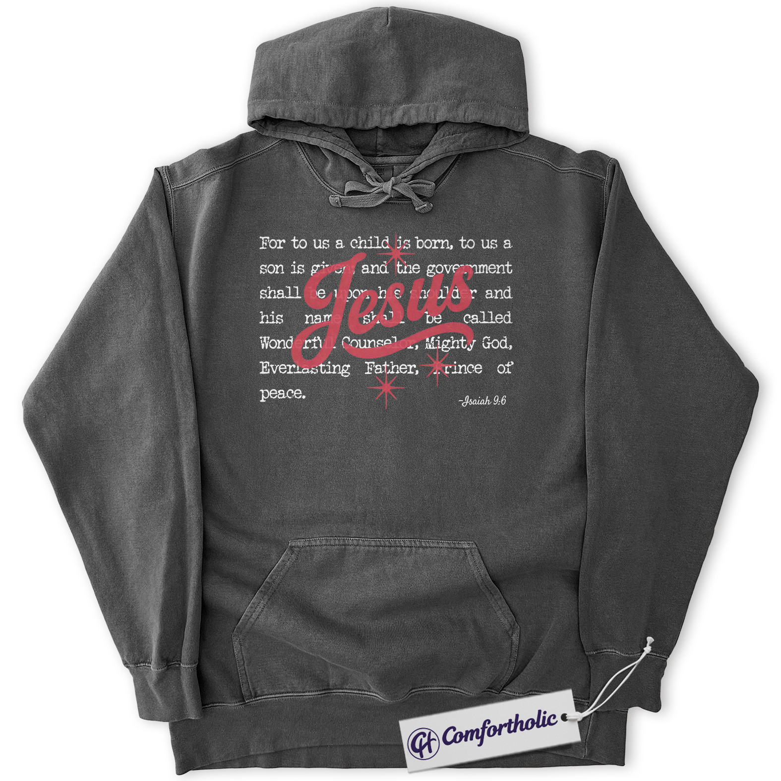 Jesus Christmas Hoodie, Isaiah 9:6 Bible Verse Hoodie, Christian Faith-Based Holiday Graphic Pullover, Religious Christmas Gift for Believers, Christmas Comfort Colors Hoodie - Image 2