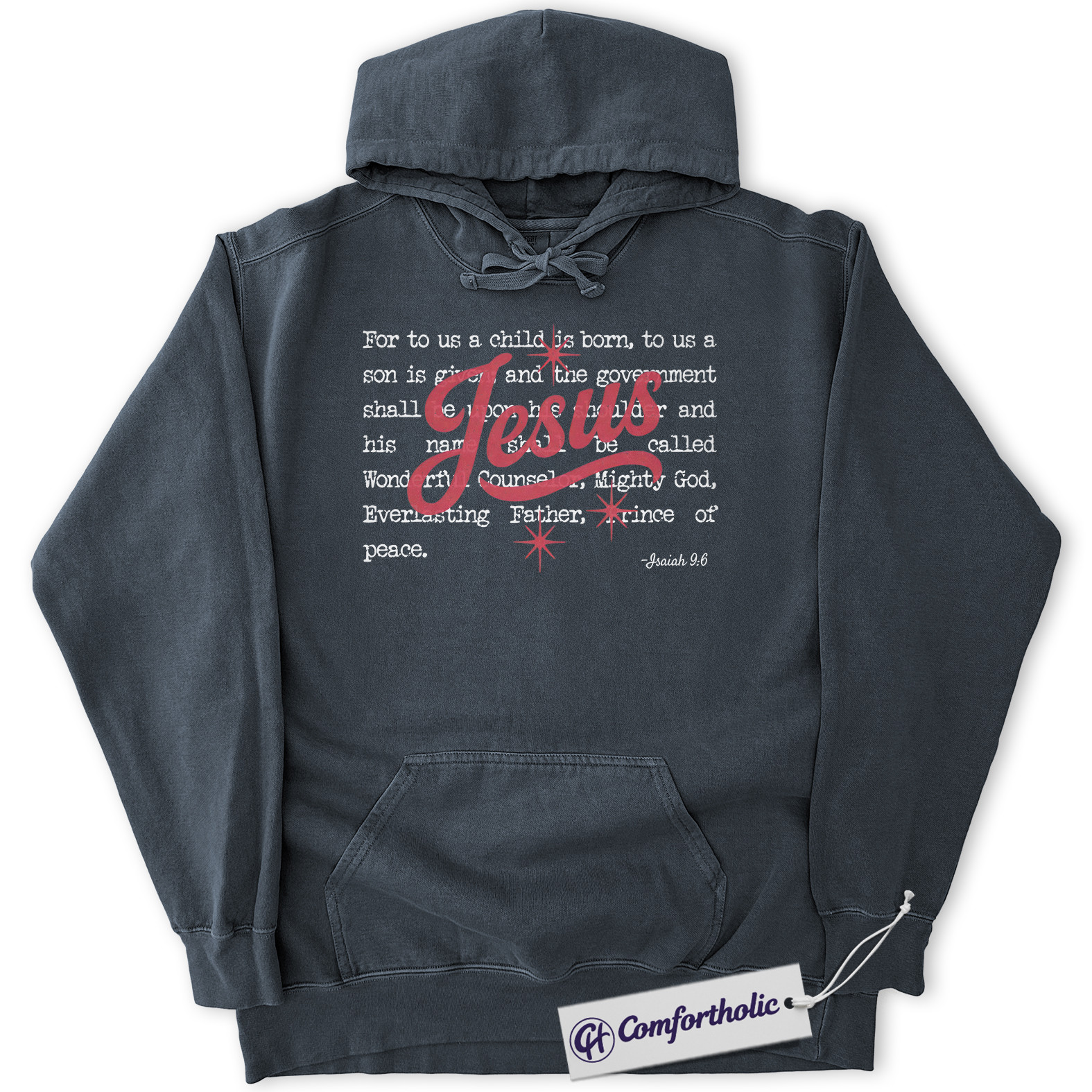 Jesus Christmas Hoodie, Isaiah 9:6 Bible Verse Hoodie, Christian Faith-Based Holiday Graphic Pullover, Religious Christmas Gift for Believers, Christmas Comfort Colors Hoodie - Image 5