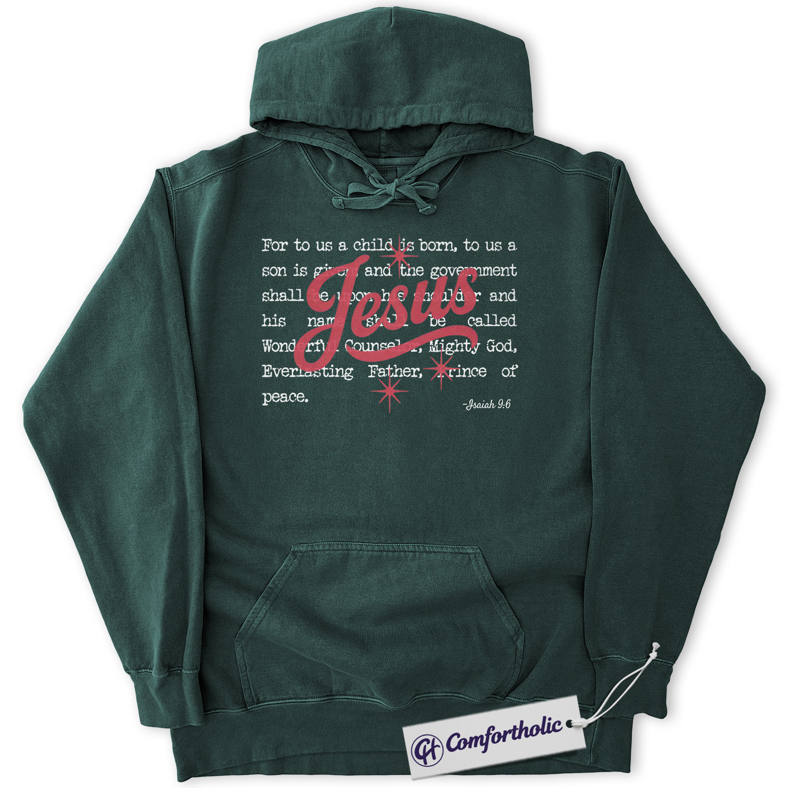 Jesus Christmas Hoodie, Isaiah 9:6 Bible Verse Hoodie, Christian Faith-Based Holiday Graphic Pullover, Religious Christmas Gift for Believers, Christmas Comfort Colors Hoodie - Image 7